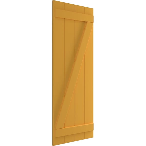 True Fit PVC, Four Board Joined Board-n-Batten Shutters W/Z-Bar, Turmeric , 21 1/2W X 68H